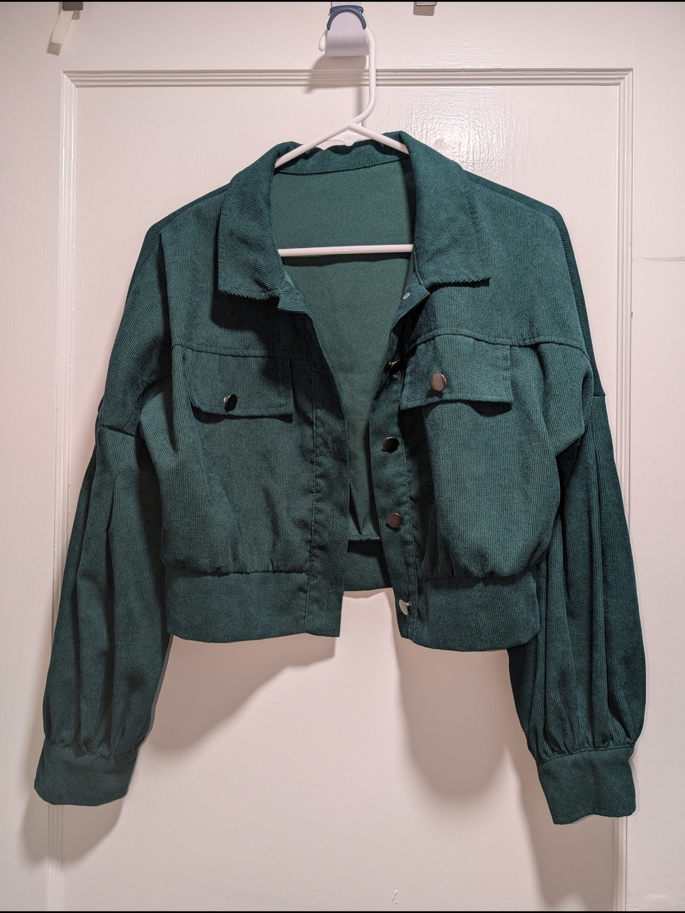 SHEIN Dark Green Cropped Button-Front Jacket